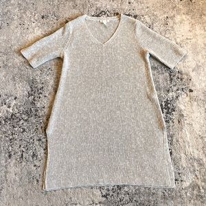 Eileen Fisher Mélange Half Sleeve V Neck Tunic Cream XS Tencel Cotton Linen